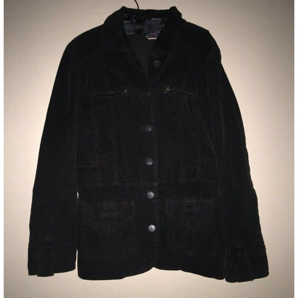 Worn Jeans Women Medium Button-Front Corduroy Jacket Pocket Black Stretch Casual